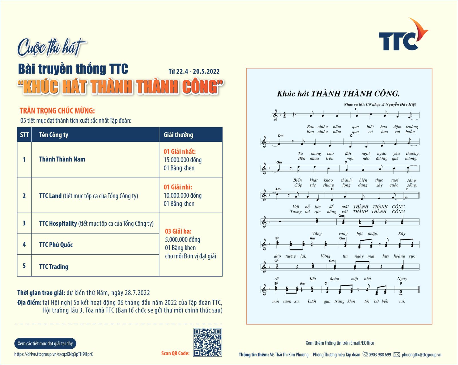 Công ty CP Thành Thành Nam đạt giải nhất trong cuộc thi hát bài truyền thống TTC "Khúc hát Thành Thành Công"